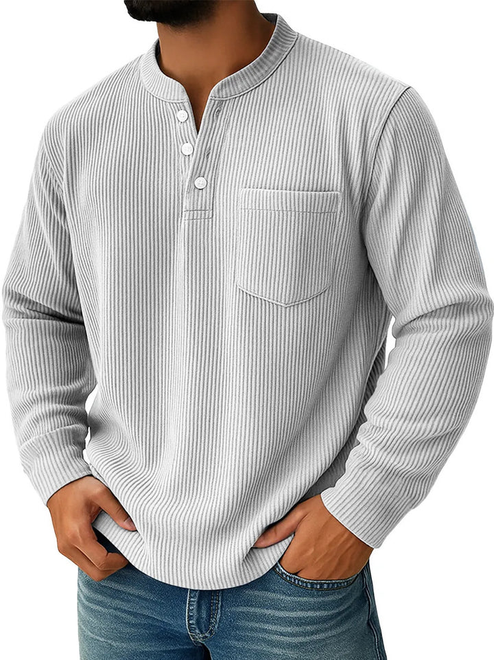 Herren nan thermisches Waffelstrick-Henleyshirt mit Stehkragen Brusttasche und geripptem Komfortschnitt Drune