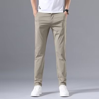 Herren stylische Chinohose mit schmalem Schnitt und elastischem Bund Drune