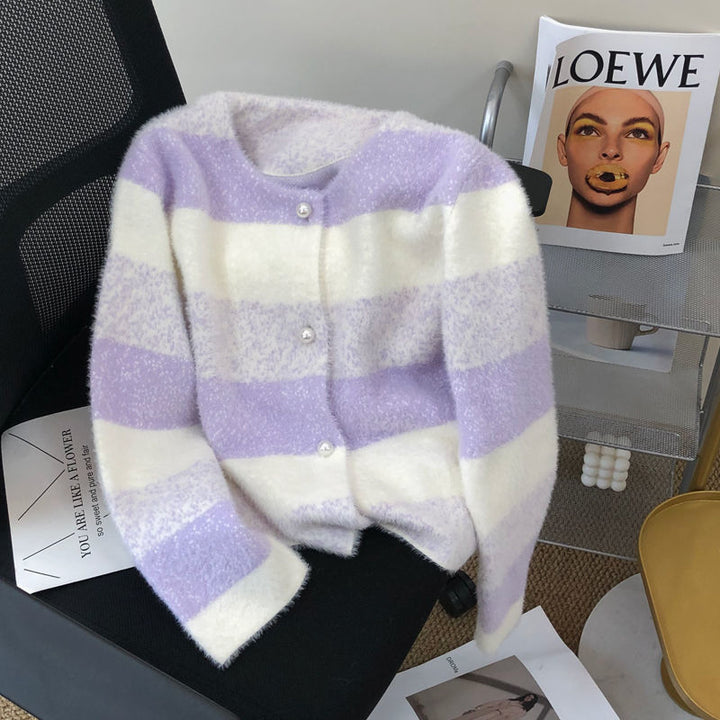 Damen Kuschelige Strickjacke mit Perlknöpfen Drune