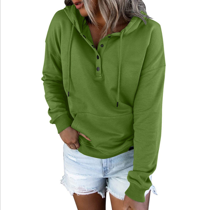 Damen Sportlicher Hoodie mit Knopfleiste und lässigem Schnitt Drune