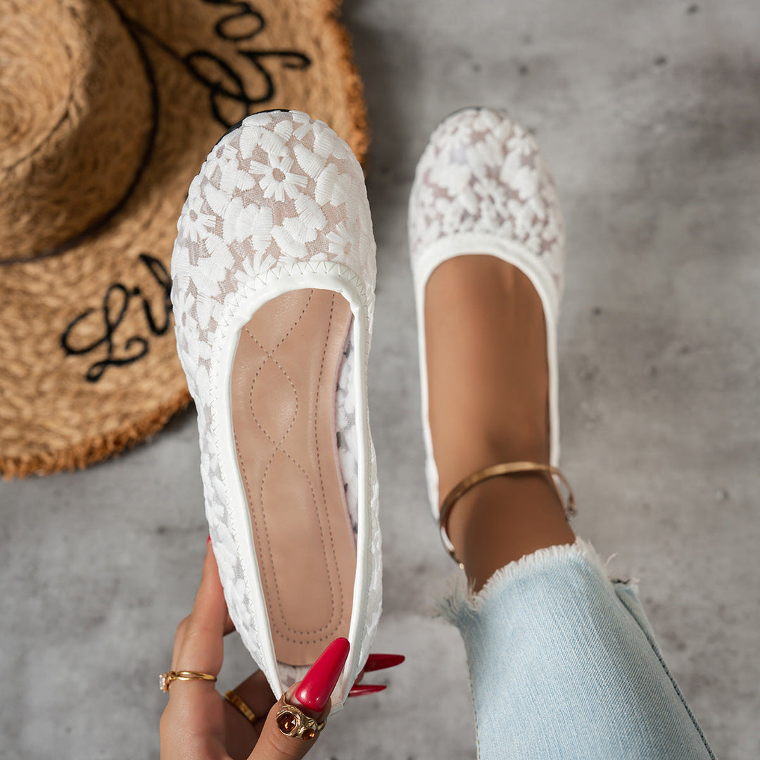 Damen Ballerinas mit zartem Häkelmuster und bequemem Fußbett Drune