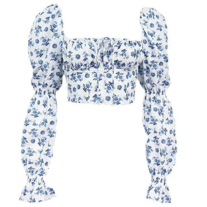 Damen GDrunelümtes Cropped-Top mit Schnürung, Puffärmeln und taillierter Korsagen-Optik Drune
