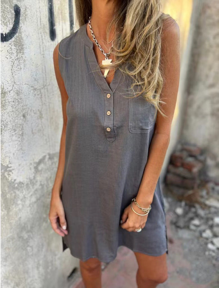 Damen Lässiges Viskose Sommerkleid mit Knopfdetails Drune