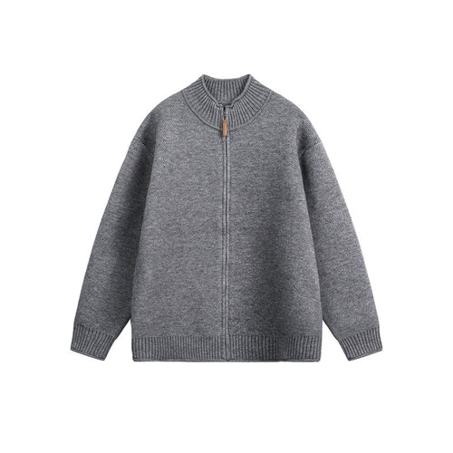 Unisex Strick-Zipjacke mit hohem Rippkragen und Oversize‑Schnitt Drune