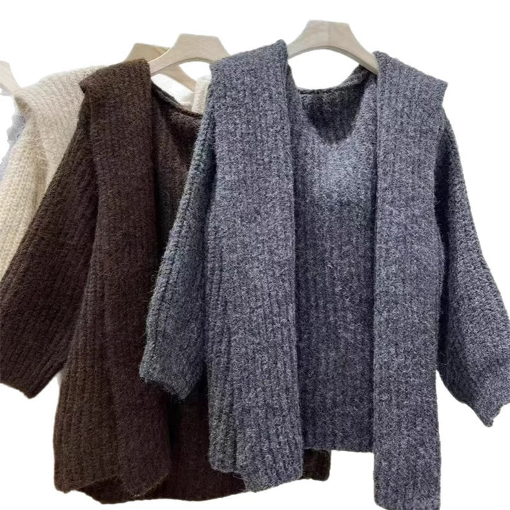 Damen Kuschliger Oversized Hoodie-Cardigan mit tiefem V-Ausschnitt und weitem Schnitt Drune