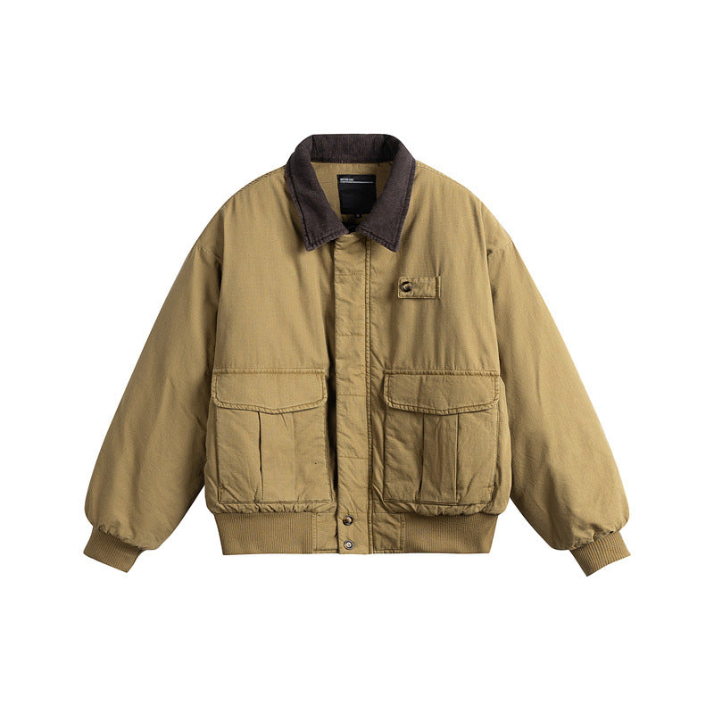 Herren Kurz geschnittene Utility-Blousonjacke mit Kordkragen und aufgesetzten Pattentaschen Drune