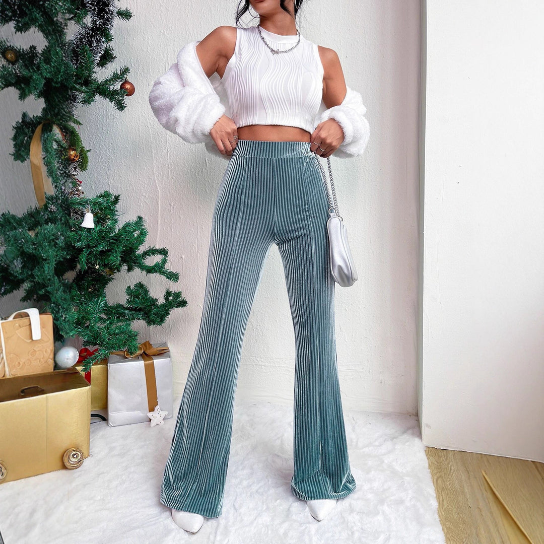 Damen Elegante und bequeme Samthose mit vertikalen Streifen Drune