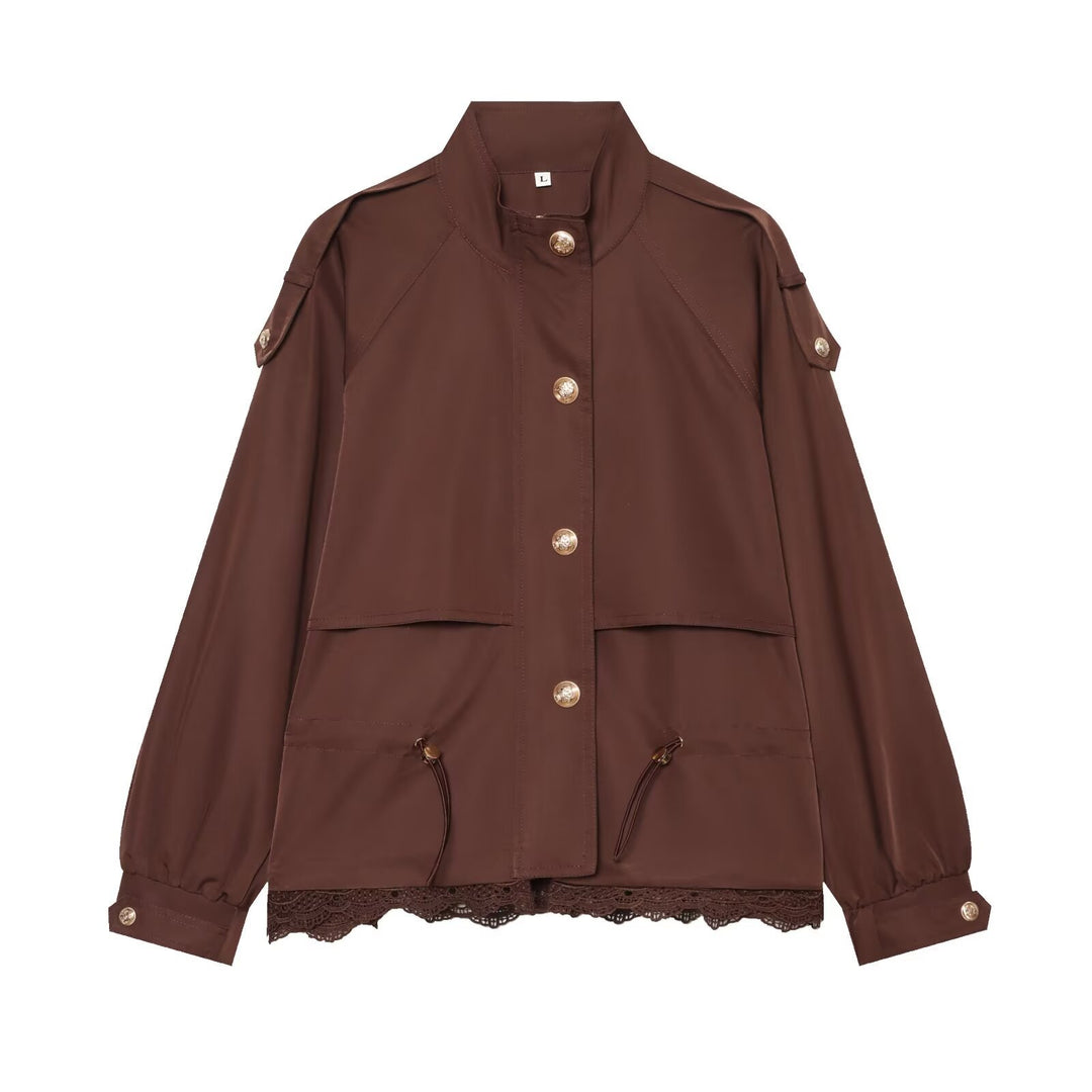 Damen leichte Parka-Jacke mit Kordelzug und Spitzensaum Drune