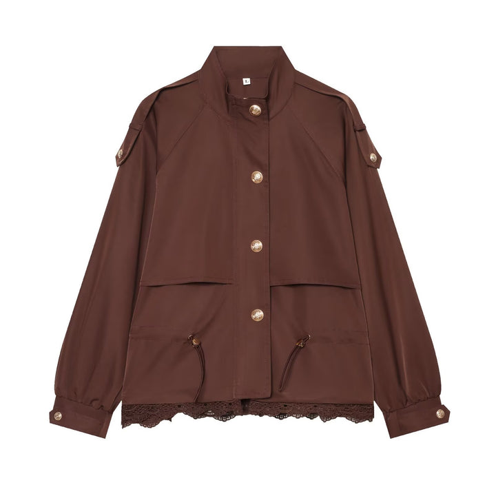 Damen leichte Parka-Jacke mit Kordelzug und Spitzensaum Drune