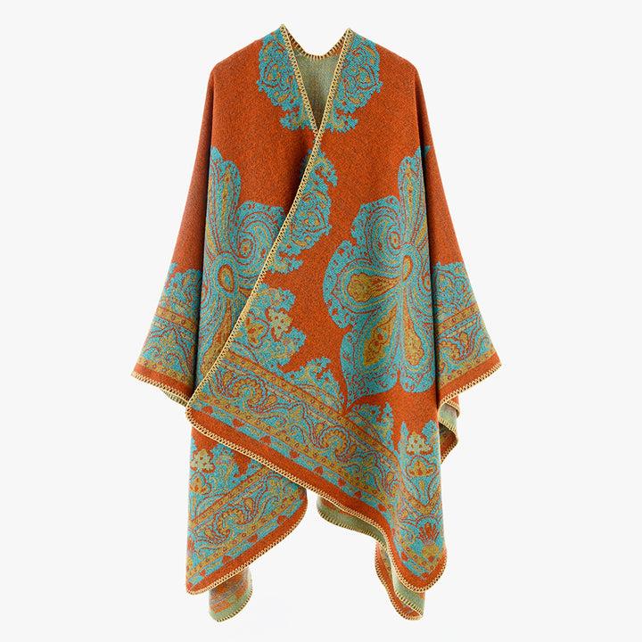 Damen Jacquard Überwurfcape aus feinem Strick mit Paisley-Bordüre Drune