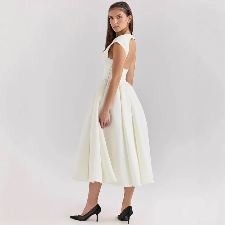 Damen Elegantes A-Linien Cocktailkleid mit Wasserfallausschnitt Drune