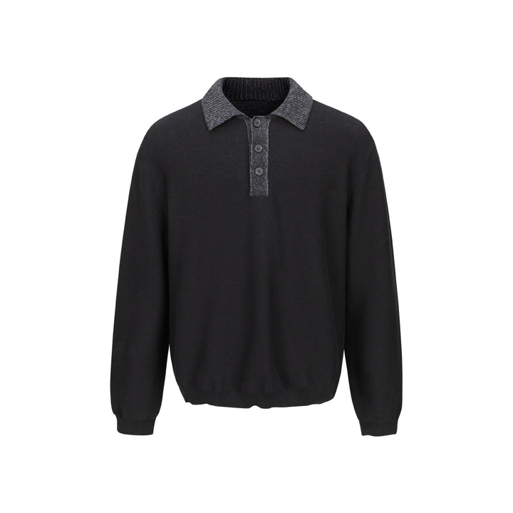 Herren Feinstrick-Polo-Pullover mit Strukturkragen und Knopfleiste Drune