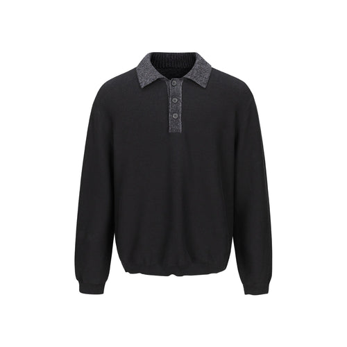 Herren Feinstrick-Polo-Pullover mit Strukturkragen und Knopfleiste Drune