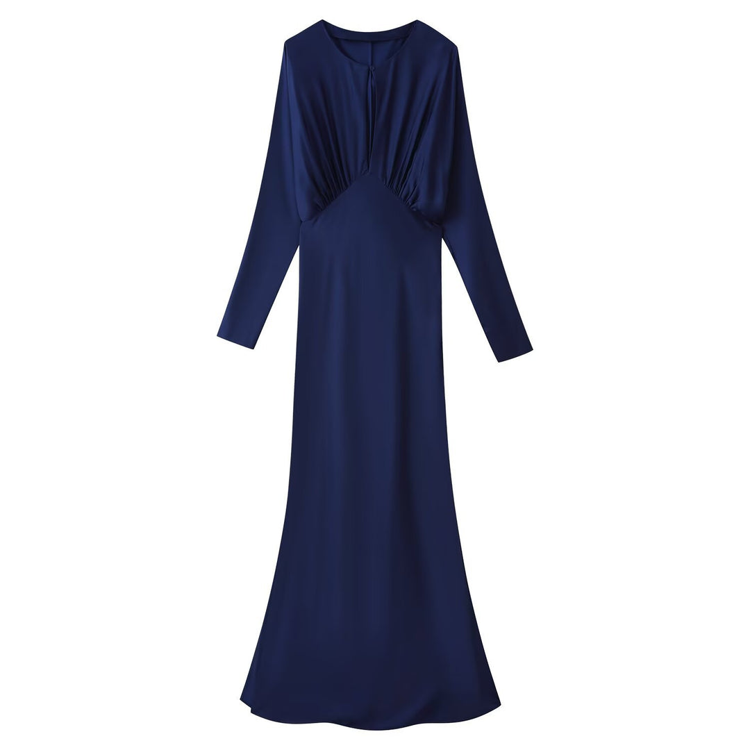 Damen Langärmeliges Maxikleid mit geraffter Empire‑Silhouette und Schlüsselloch‑Ausschnitt Drune