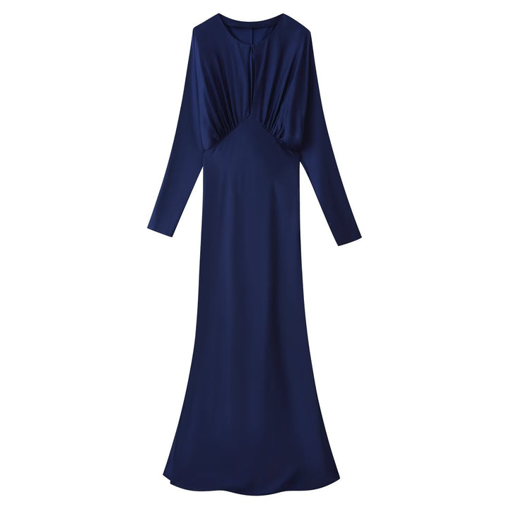Damen Langärmeliges Maxikleid mit geraffter Empire‑Silhouette und Schlüsselloch‑Ausschnitt Drune