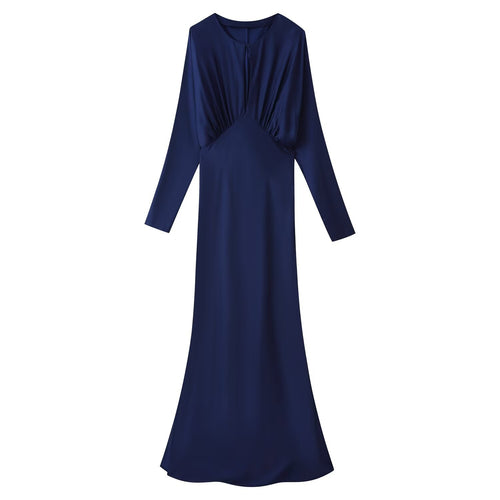 Damen Langärmeliges Maxikleid mit geraffter Empire‑Silhouette und Schlüsselloch‑Ausschnitt Drune