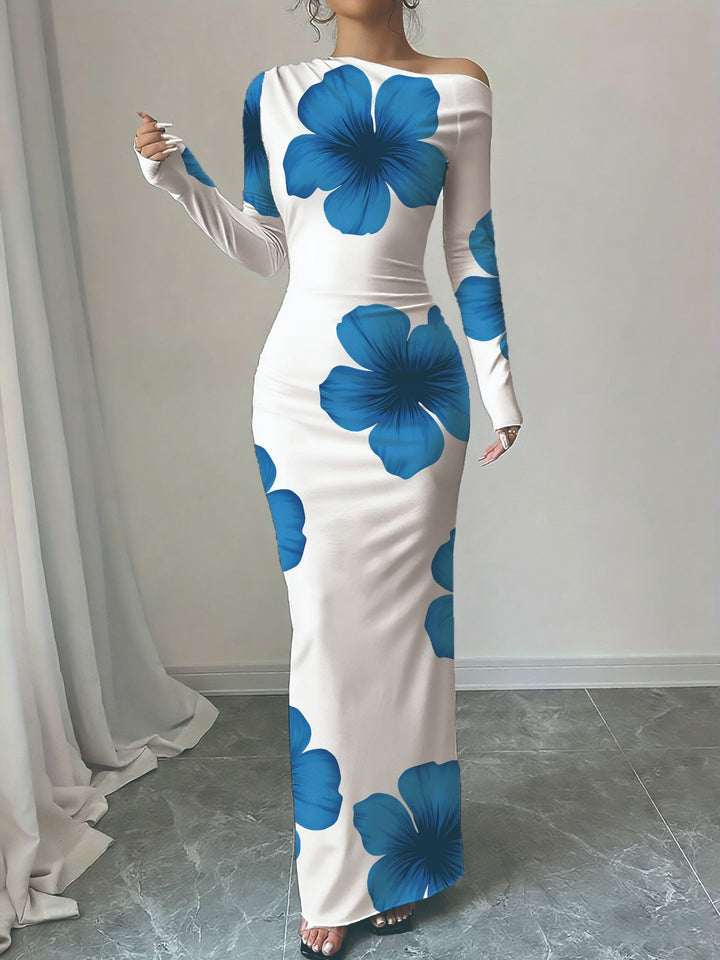 Damen elegantes Langarmkleid mit floralem Motiv Drune