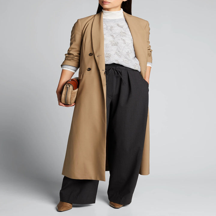 Damen Maxilanger Einreihiger Longcoat im minimalistischen Trenchstil mit weichem Fall Drune