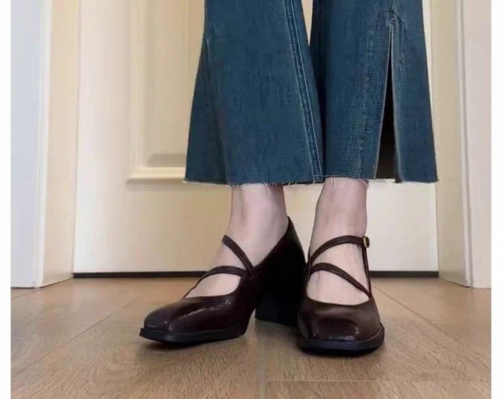 Damen elegante Mary Jane Pumps mit modischem Riemchen-Design Drune