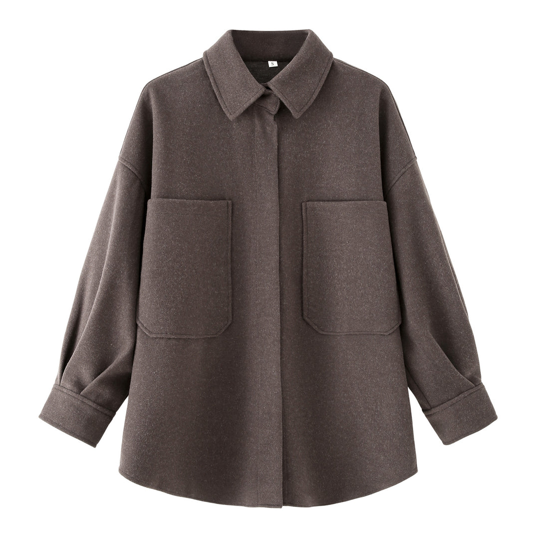 Damen Oversized Hemdjacke aus hochwertigem Wollmix mit praktischen Taschen Drune