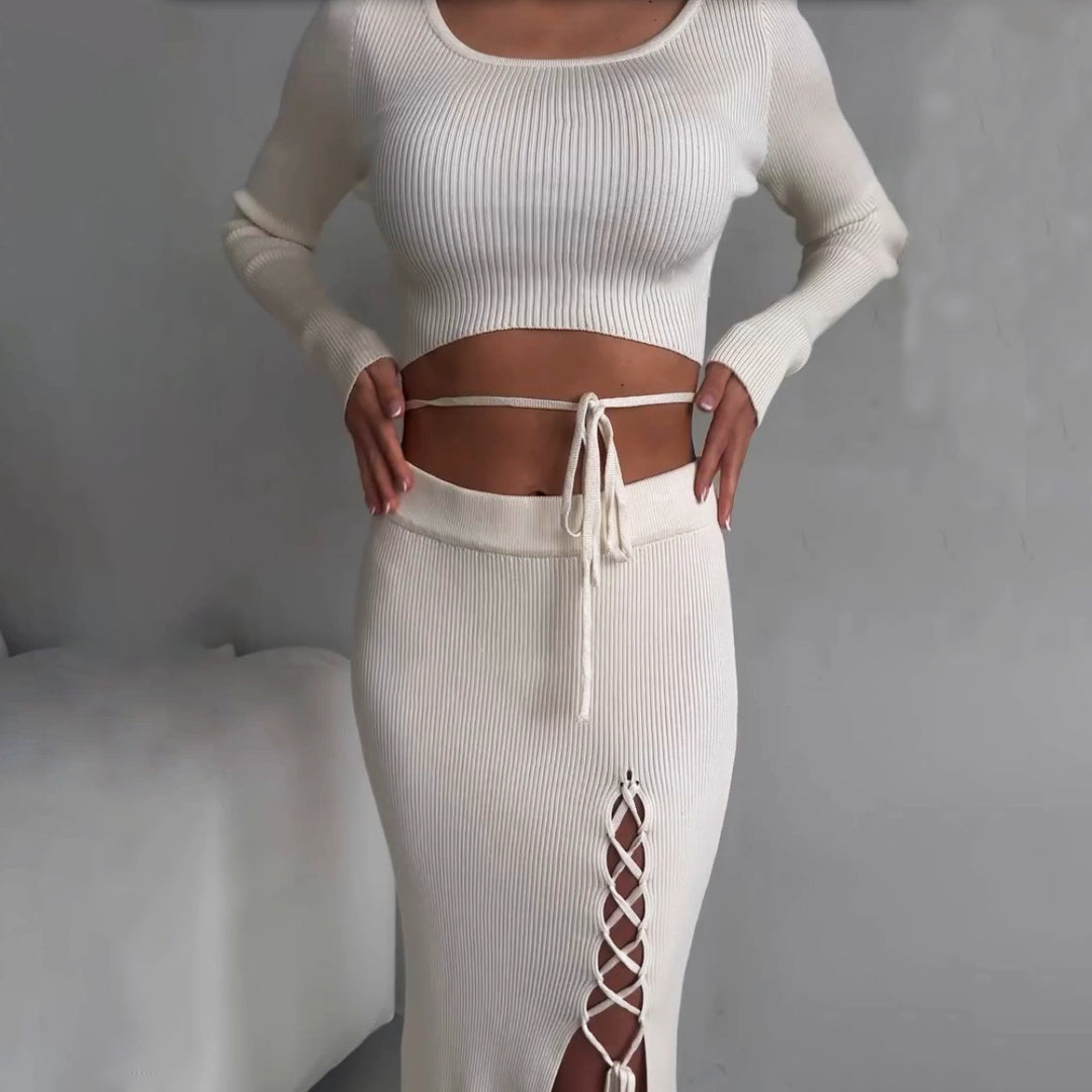 Damen Modisches Strick-Set mit Cut-Out-Details Drune