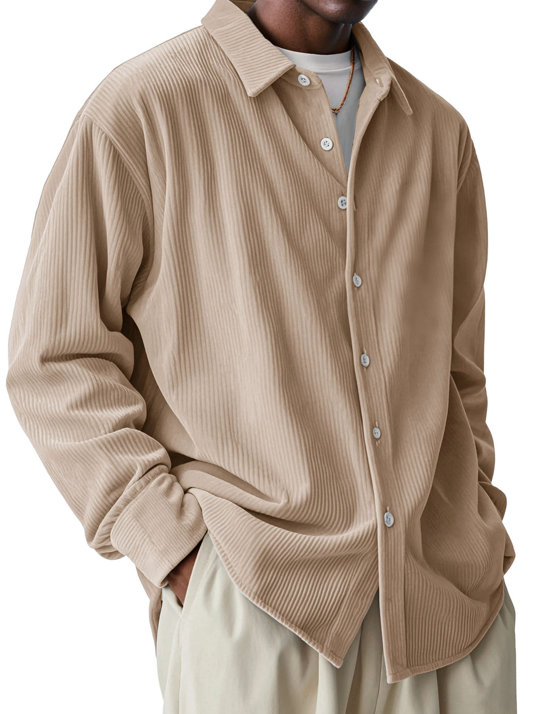 Herren nan oversized Kordhemd mit feiner Rippenstruktur und Relaxed-Fit Drune