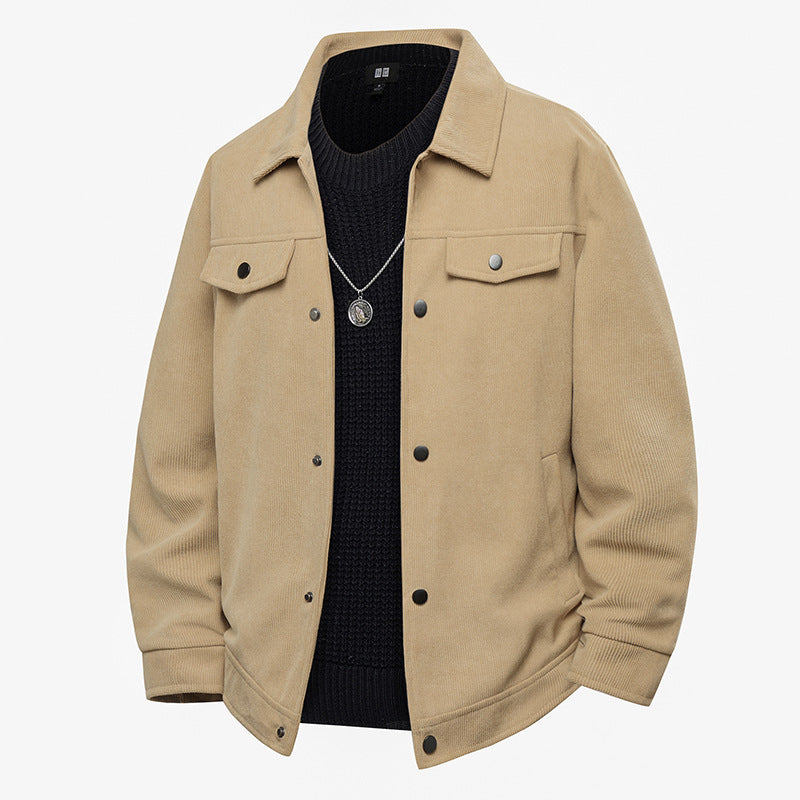 Herren Truckerjacke im Veloursleder-Look mit Druckknopfverschluss und Brustklappen Drune