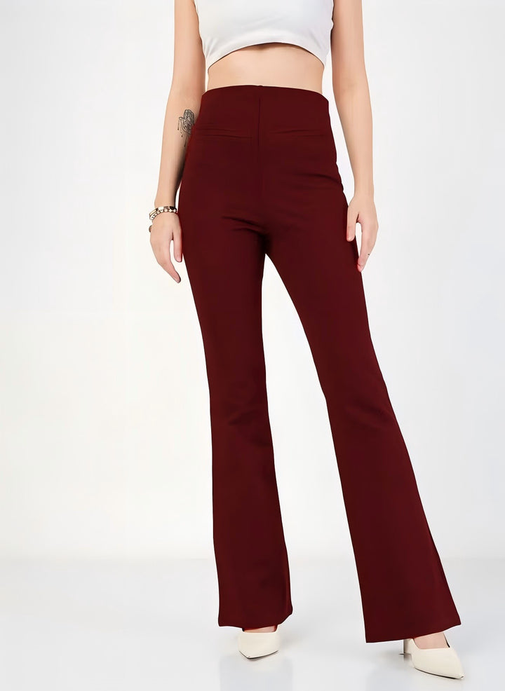Damen Hochtaillierte Bootcut-Stretchhose mit figurformendem Oberschenkel und weitem Schlag Drune