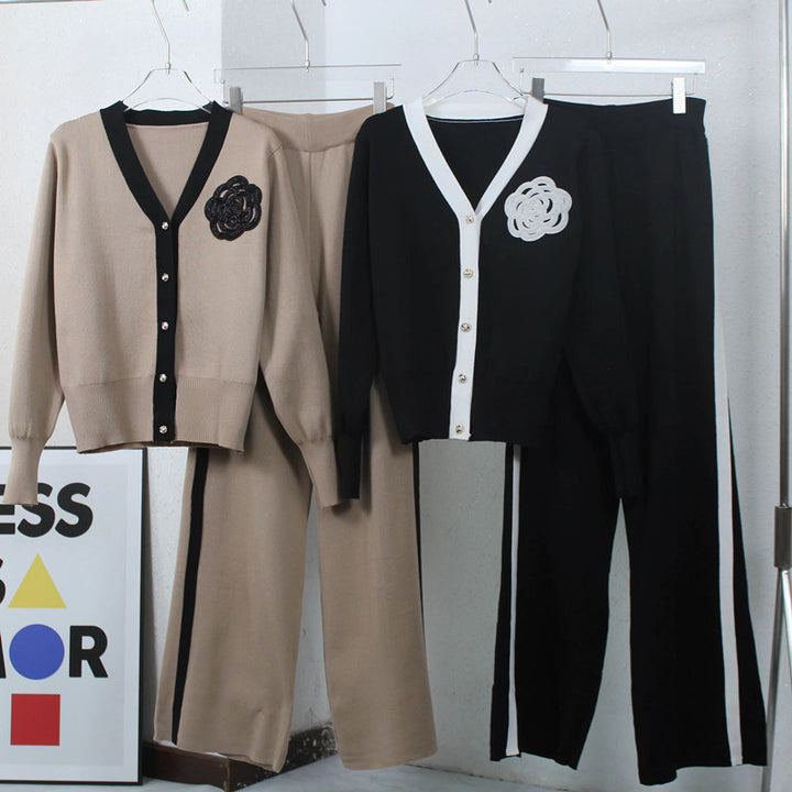 Damen Strick-Loungewear-Set mit eleganter Knopfleiste und modischen Details Drune