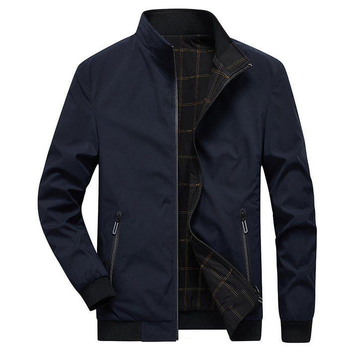 Herren Übergangsjacke mit Stehkragen, wasserabweisender Außenlage und kariertem Innenfutter Drune