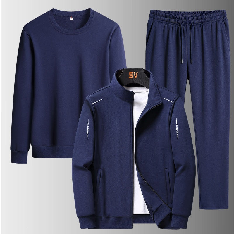 Herren Dreiteiliges Freizeit-Trainingsset aus French-Terry mit Kapuzenjacke, Rundhals-Sweat & tapered Jogginghose Drune