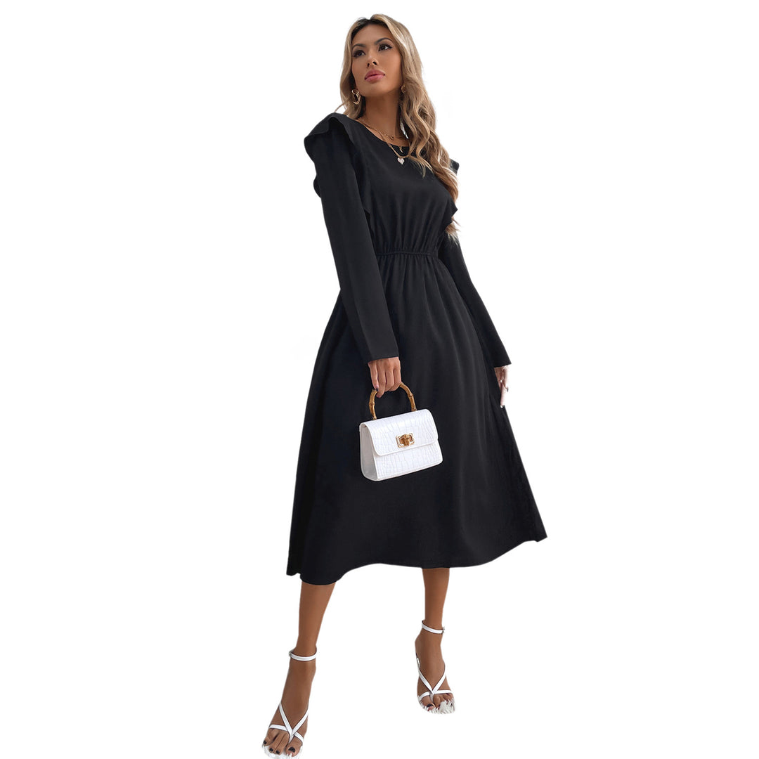 Damen elegantes Maxikleid mit Rüschendetails und elastischem Taillenbund Drune