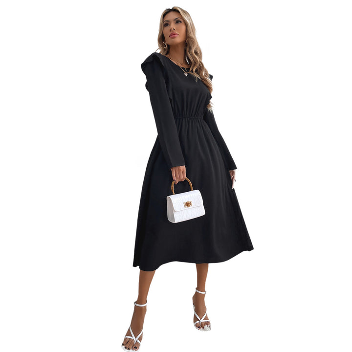 Damen elegantes Maxikleid mit Rüschendetails und elastischem Taillenbund Drune
