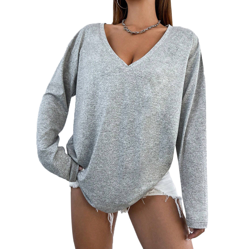 Damen oversized V‑Neck Longsleeve Pullover aus weichem Jersey Drune