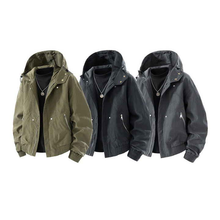 Herren leichte Utility-Kapuzenjacke mit verstaubarer Kapuze, wasserabweisender Beschichtung, Reißverschlusstaschen und elastischen Bündchen Drune