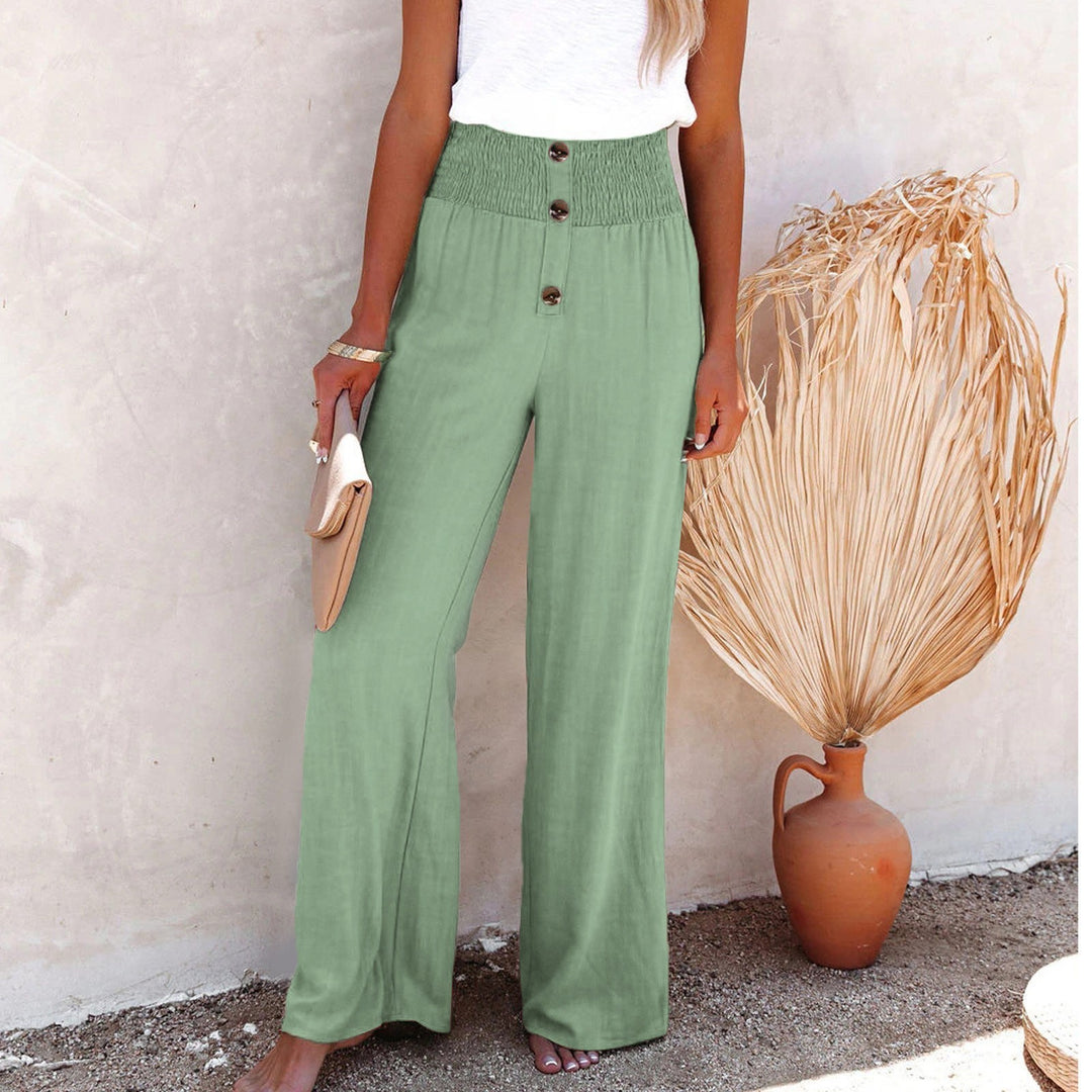 Damen weite Palazzo-Hose mit Knopfdetail und elastischem Bund Drune