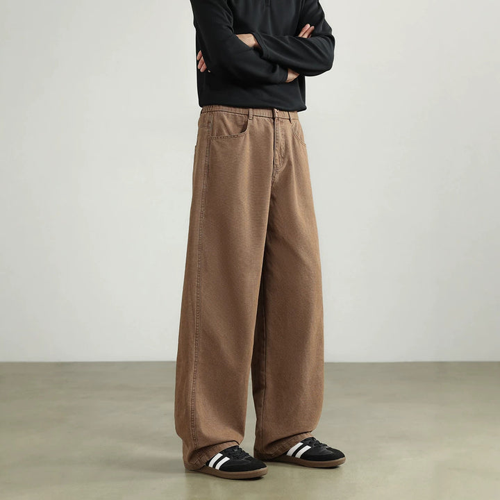 Herren Weite Baumwollhose mit elastischem Bund, geradem Bein und Eingrifftaschen Drune