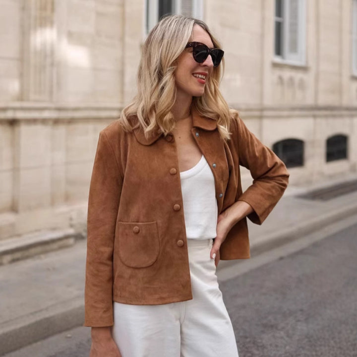 Damen Suede Jacke mit geschlossenen Knöpfen Drune