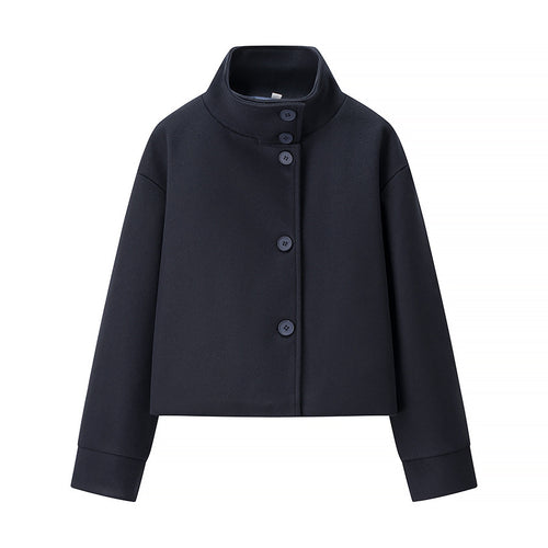 Damen modische Jacke mit stylischem Stehkragen und eleganten Knopfdetails Drune