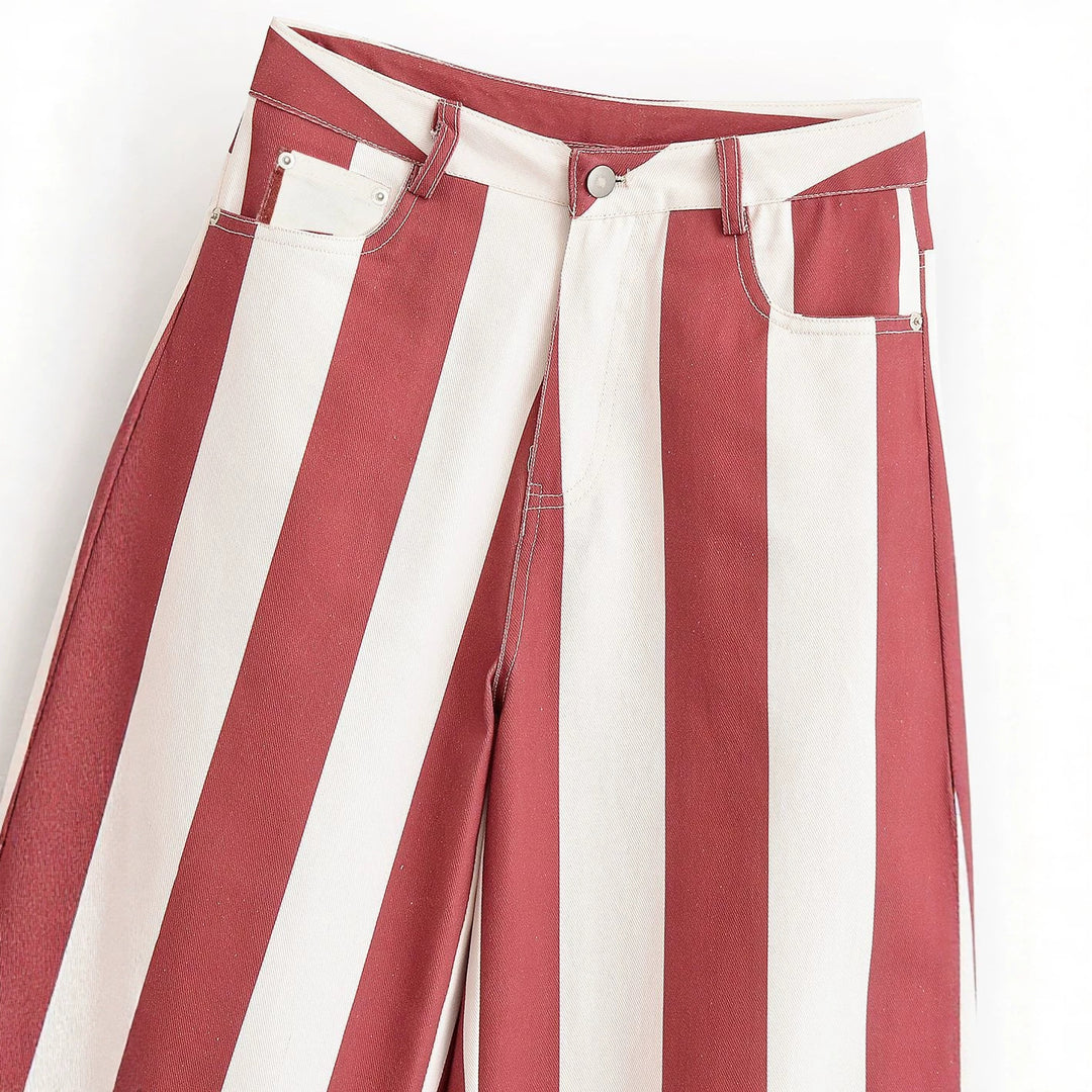 Damen Weite High-Waist Stoffhose mit breiten Längsstreifen und klassischer Taschenaufteilung Drune