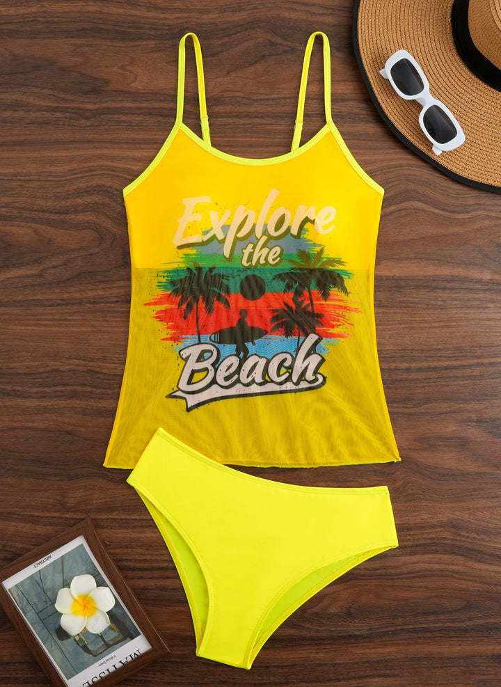Damen Sportliches Tankini-Set mit trendigem Druck Drune