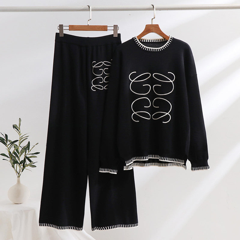 Damen gemütliches Sweatset mit grafischem Design und eleganten Kontrastdetails Drune