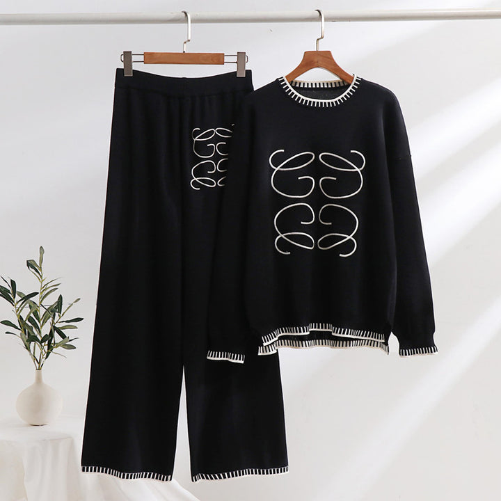 Damen gemütliches Sweatset mit grafischem Design und eleganten Kontrastdetails Drune
