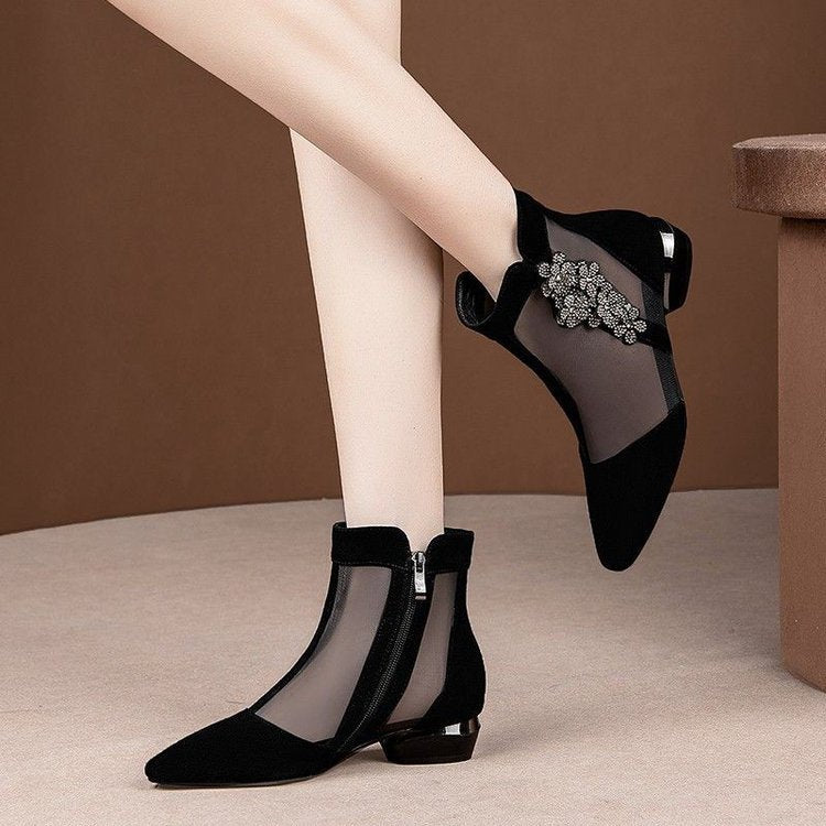 Damen Elegante transparente Stiefeletten mit funkelndem Schmuckdetail Drune