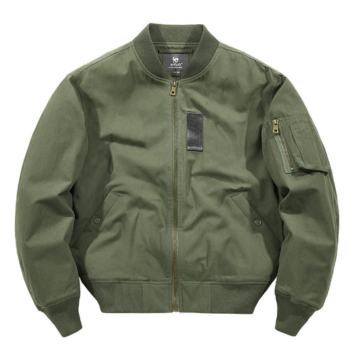 Men's  rugged cotton-twill flight bomber jacket with utility sleeve pocket and reinforced ribbed trims Drune