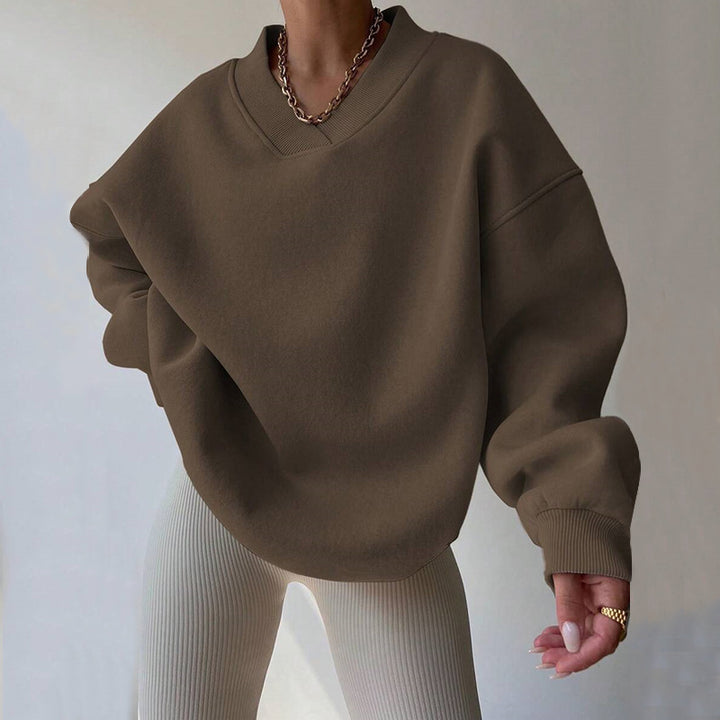 Damen Oversized V-Ausschnitt Sweatshirt mit verstärktem Rippkragen und extraweitem Cut Drune