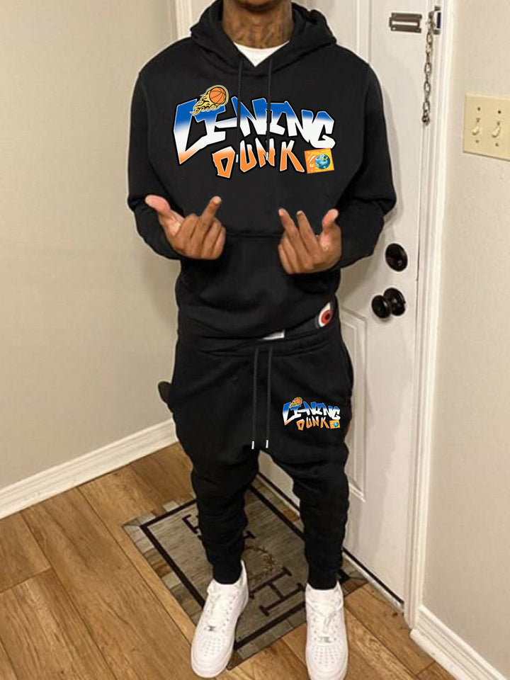 Damen Sportliches Hoodie- und Jogginghose-Set mit kreativem Basketball-Design Drune