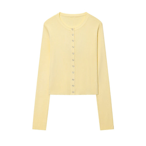 Damen Cropped Feinstrick-Cardigan mit Druckknopfleiste und Rippstruktur Drune