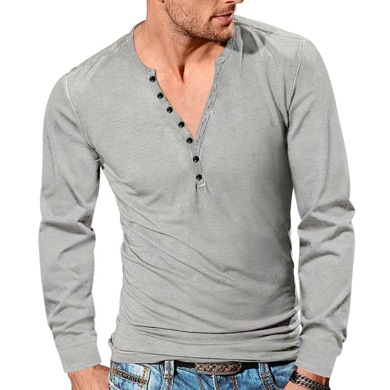 Herren nan tailliertes Langarm-Henleyshirt mit kurzer Knopfleiste aus Stretch-Baumwolle Drune
