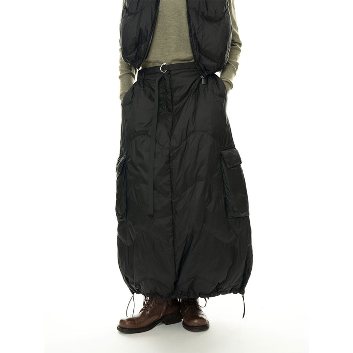Damen Wattierter Stepp-Midirock mit Cargo-Tasche und Tunnelzug Drune